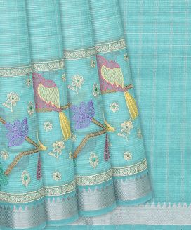Turquoise Handloom Chirala Cotton Saree  With Embroidery
