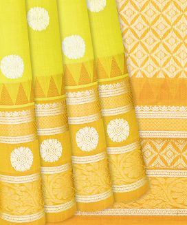 Light Green Handloom Chirala Silk Cotton With Mustard Border
