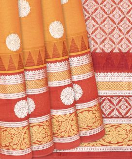 Orange Handloom Chirala Silk Cotton With Red Border
