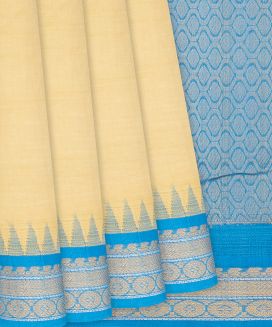 Sandal Handloom Chirala Silk Cotton With Blue Border
