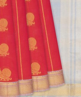 Red Handloom Chirala Silk Cotton With Annam Buttas
