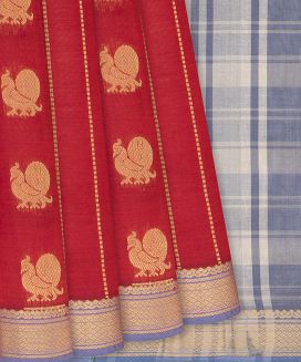 Crimson Handloom Chirala Silk Cotton With Annam Buttas
