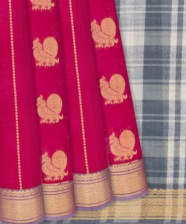 Pink Handloom Chirala Silk Cotton With Annam Buttas
