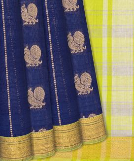 Navy Blue Handloom Chirala Silk Cotton With Annam Buttas
