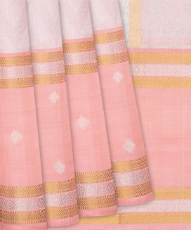 Cream Handloom Chirala Soft Silk Saree With Chevron Stripes
