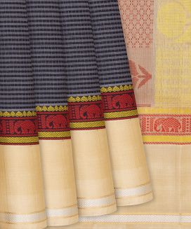 Black Handloom Chirala Silk Cotton Saree With Cream Border
