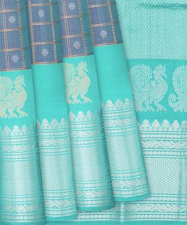 Steel Blue Handloom Chirala Soft Silk Saree With Kamalam Motifs
