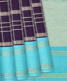Violet Handloom Chirala Silk Cotton Saree With Checks
