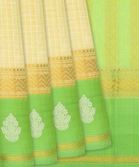 Yellow Handloom Chirala Silk Cotton With Checks
