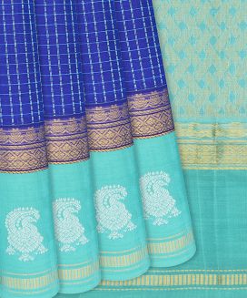 Dark Blue Handloom Chirala Silk Cotton With Checks
