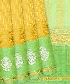 Turmeric Yellow Handloom Chirala Silk Cotton With Checks
