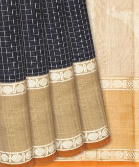 Black Handloom Chirala Silk Cotton With Checks
