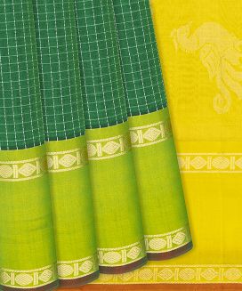 Green Handloom Chirala Silk Cotton With Checks
