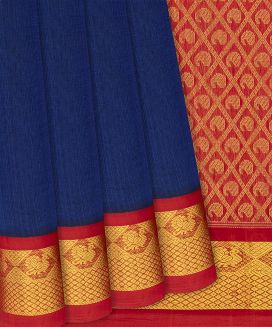 Dark Blue Handloom Chirala Silk Cotton With Red Border
