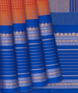 Orange Handloom Chirala Silk Cotton Saree With Checks
