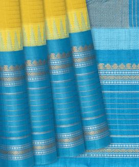 Yellow Handloom Chirala Silk Cotton Saree With Checks

