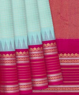 Turquoise Handloom Chirala Silk Cotton Saree With Checks
