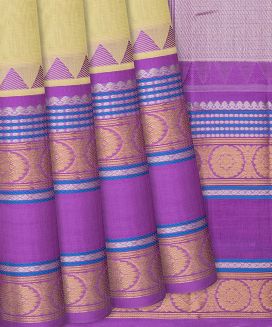 Yellow Handloom Chirala Soft Silk Saree With Purple Border
