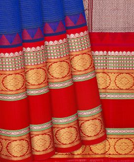 Blue Handloom Chirala Soft Silk Saree With Red Border
