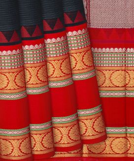 Black Handloom Chirala Soft Silk Saree With Red Border
