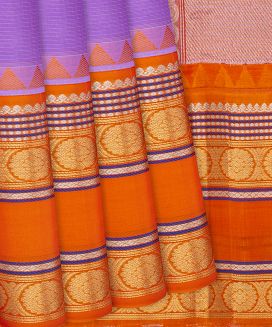 Lavender Handloom Chirala Soft Silk Saree With Orange Border
