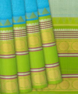 Light Blue Handloom Chirala Soft Silk Saree With Green Border
