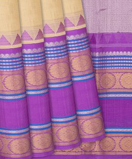 Beige Handloom Chirala Soft Silk Saree With Purple Border
