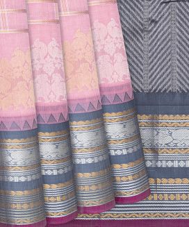 Bubble gum Pink Handloom Chirala Silk Cotton Saree With Annam Motifs
