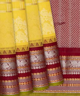 Yellow Handloom Chirala Silk Cotton Saree With Annam Motifs
