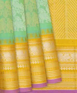 Aquamarine Handloom Chirala Silk Cotton Saree With Annam Motifs
