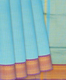 Turquoise Mangalagiri Cotton Saree With Checks
