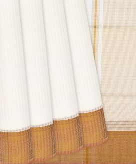 White Mangalagiri Cotton Saree With Checks
