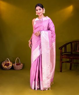 Lavender Handloom Kanchipuram Silk Saree With Kamalam Motifs
