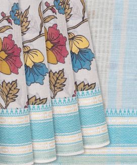 Grey Chirala Cotton Saree With Printed Floral Motifs
