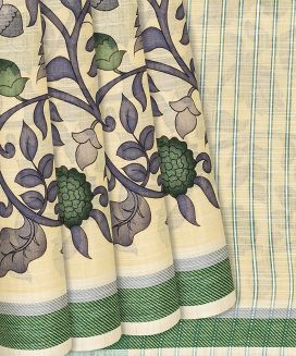 Taupe Chirala Cotton Saree With Printed Floral Motifs
