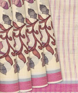 Cream Chirala Cotton Saree With Printed Floral Motifs
