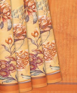 Sandal Chirala Cotton Saree With Printed Floral Motifs
