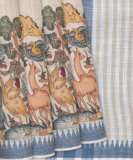 Grey Chirala Cotton Saree With Printed Animal Motifs
