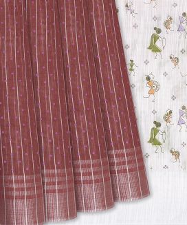 Dusty Pink Chirala Cotton Saree With Stripes
