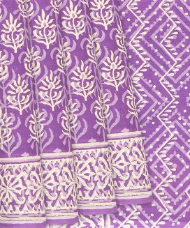 Purple Jaipur Cotton Saree With Printed Floral Motifs
