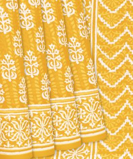 Yellow Jaipur Cotton Saree With Printed Floral Motifs
