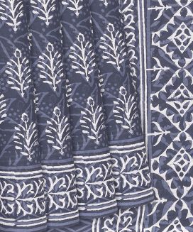 Dark Grey Jaipur Cotton Saree With Printed Floral Motifs
