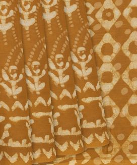 Mustard Jaipur Cotton Saree With Printed Floral Motifs
