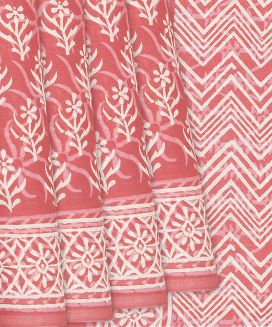 Light Peach Jaipur Cotton Saree With Printed Floral Motifs
