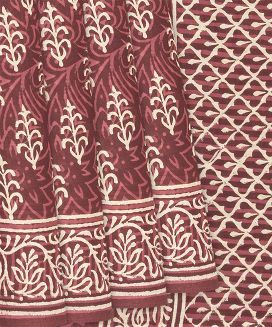 Brown Jaipur Cotton Saree With Printed Floral Motifs
