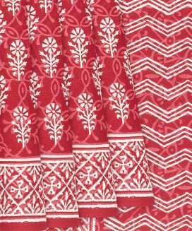 Crimson Jaipur Cotton Saree With Printed Floral Motifs
