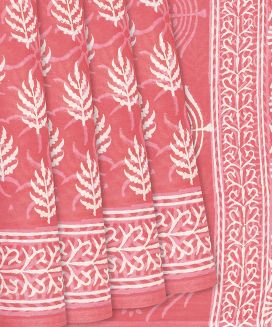 Peach Jaipur Cotton Saree With Printed Floral Motifs
