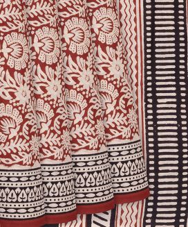 Crimson Jaipur Cotton Saree With Printed White Floral Motifs
