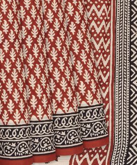 Red Jaipur Cotton Saree With Printed Mango Motifs
