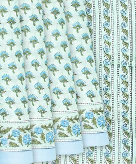 Light Blue Jaipur Cotton Saree With Printed Floral Motifs
